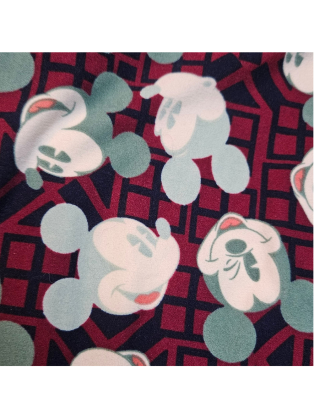 LuLaRoe Disney Mickey Mouse One Size Burgundy Teal Geometric Leggings - Picture 5 of 5